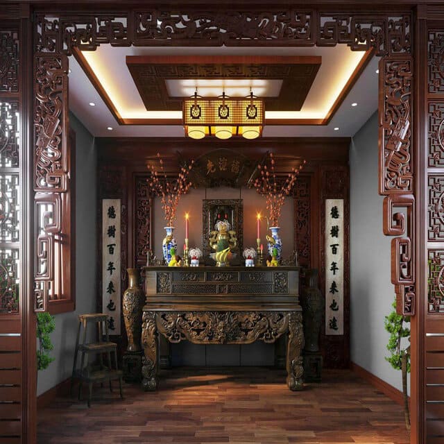 Dịch Vụ Thiết Kế Phòng Thờ Giá Rẻ 2023 193 thiet-ke-phong-tho-co-dien-bay-tri-nhiet-vat-pham-tho